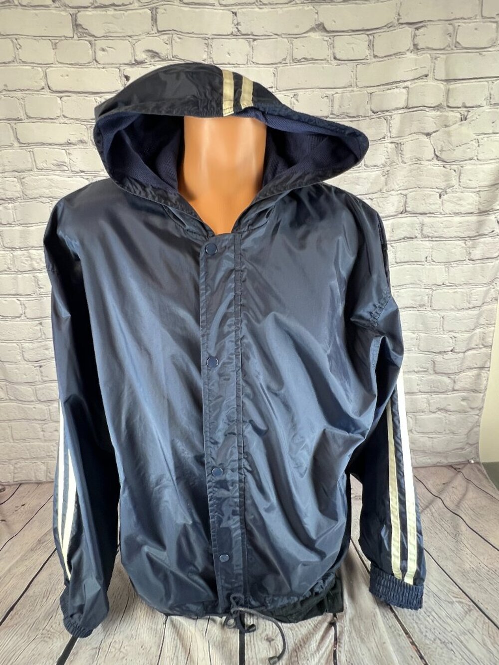 Online Men's Navy 100% Nylon Hooded Windbreaker Full Zip Jacket Mesh Lining XL